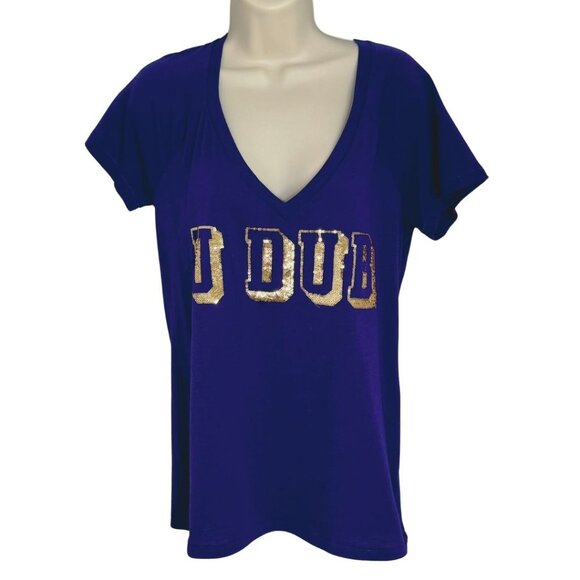 PINK Tops - PINK Victoria's Secret U Dub Sequined Vintage V-Neck Purple T-Shirt Large